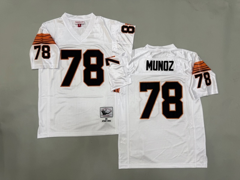 Men 2025 Cincinnati Bengals 78 Munoz white Throwback Limited NFL Jersey style 001